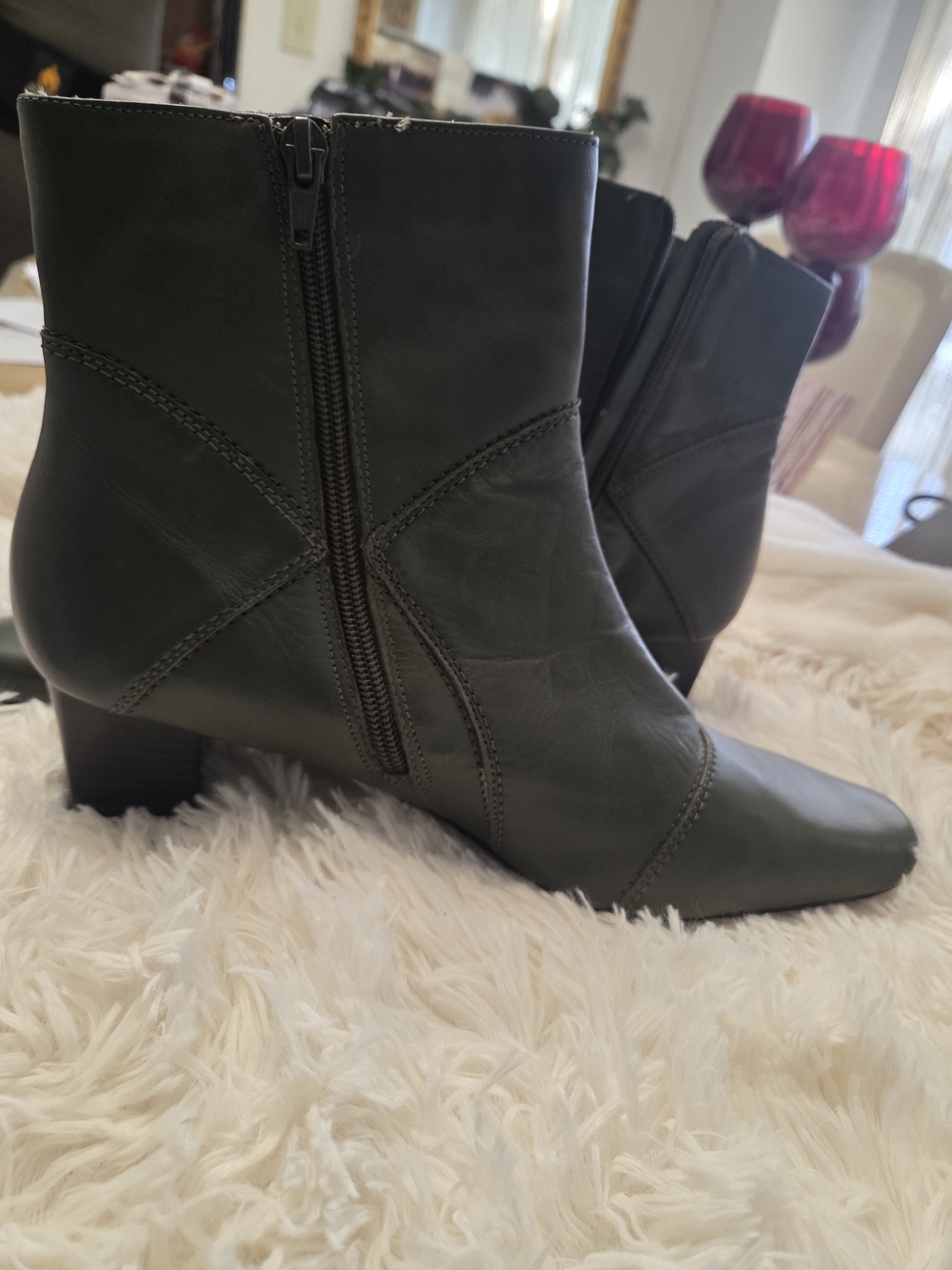Women’s Olive Green Zip Ankle Booties - Picture 7 of 7